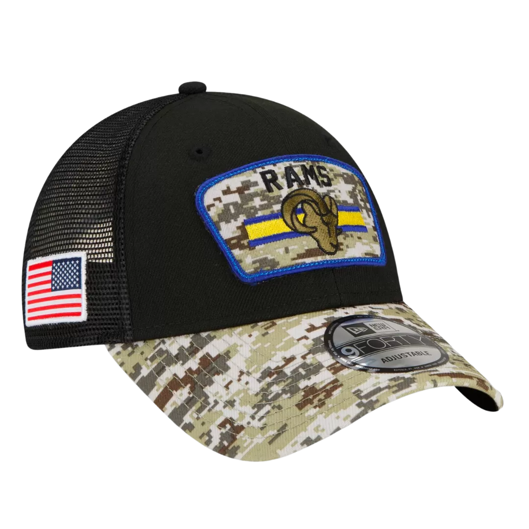 NEW ERA Los Angeles Rams 2021 Salute To Service 9FORTY Trucker Adjustable Hat 3 NEW ERA Los Angeles Rams 2021 Salute To Service 9FORTY Trucker Adjustable Hat