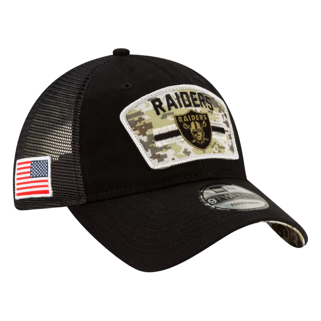 NEW ERA Las Vegas Raiders 2021 Salute To Service 9TWENTY Trucker Adjustable Hat 3 NEW ERA Las Vegas Raiders 2021 Salute To Service 9TWENTY Trucker Adjustable Hat