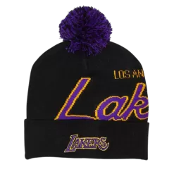 Mitchell & Ness Los Angeles Lakers Script Burst Knit Pom Beanie