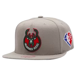 Mitchell & Ness Milwaukee Bucks Mitchell And Ness 75th Anniversary Side Patch Snapback Hat